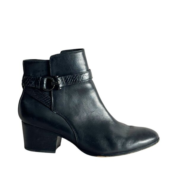 Coach Women’s Paulina Black Leather Ankle Boots Size 8.5 Block Heel Booties - Picture 1 of 14